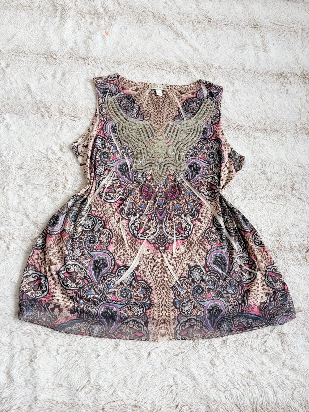 ✨ Y2K Boho Paisley Sequin Embroidered Tunic Top ‘Free and Let Live’ Grunge